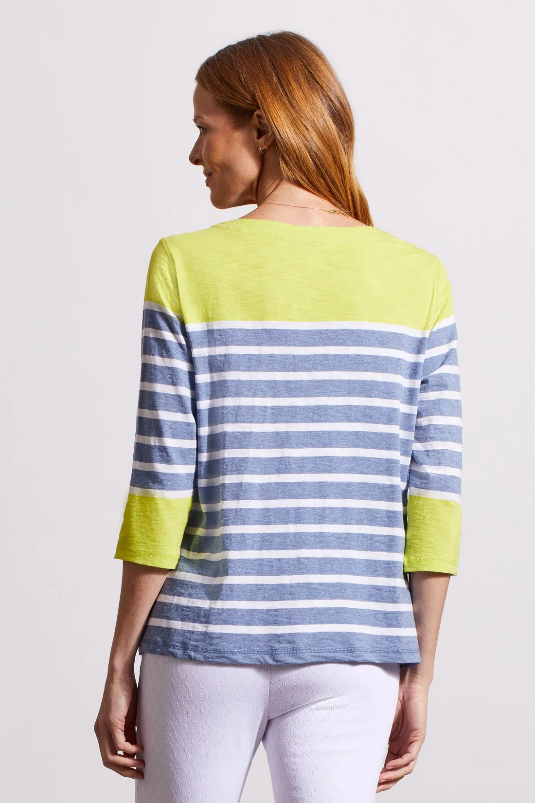 PRINTED COTTON BOATNECK TOP WITH COLOR BLOCK