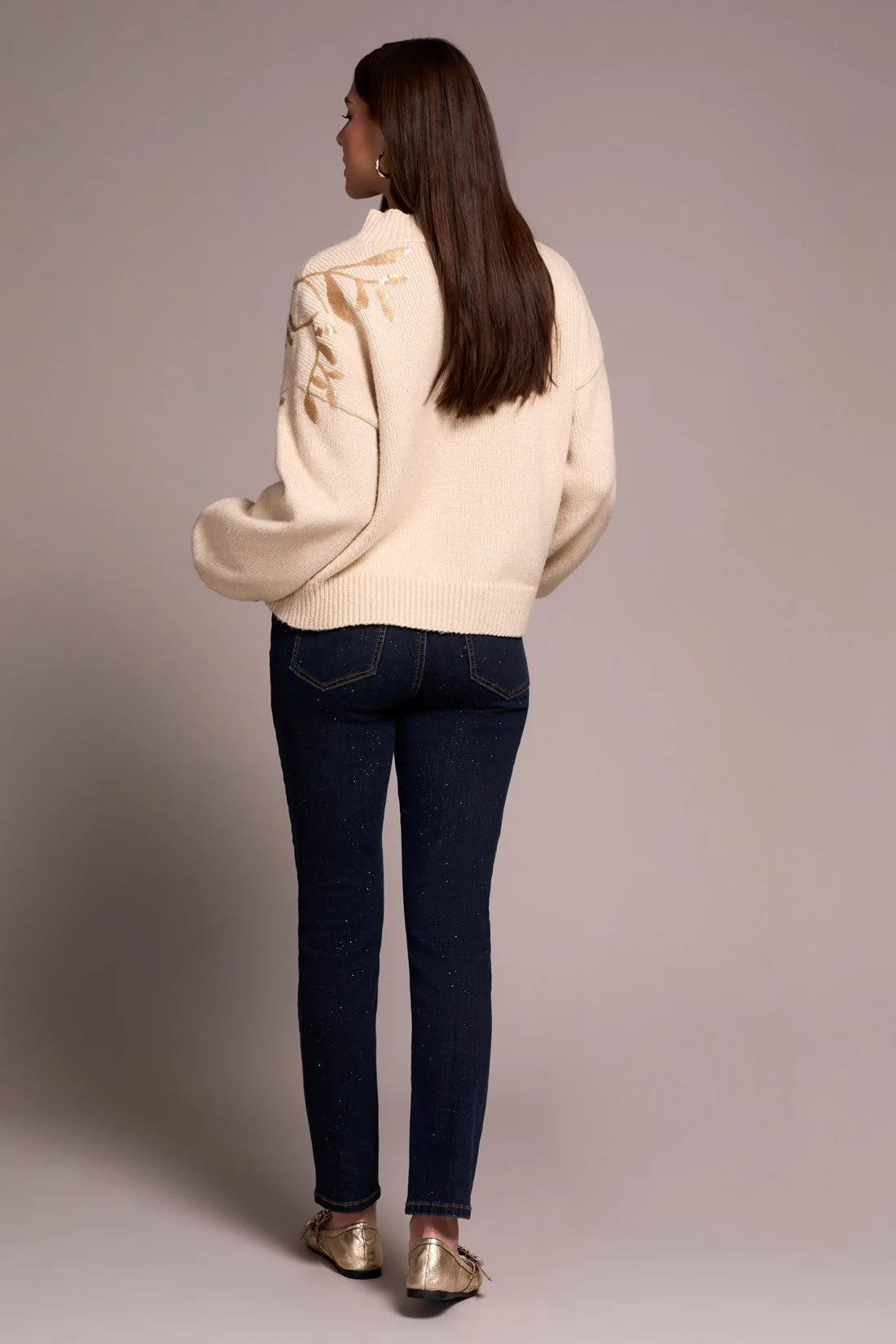 Audrey Mid Rise Pull-On Slim Ankle Glitter Jeans