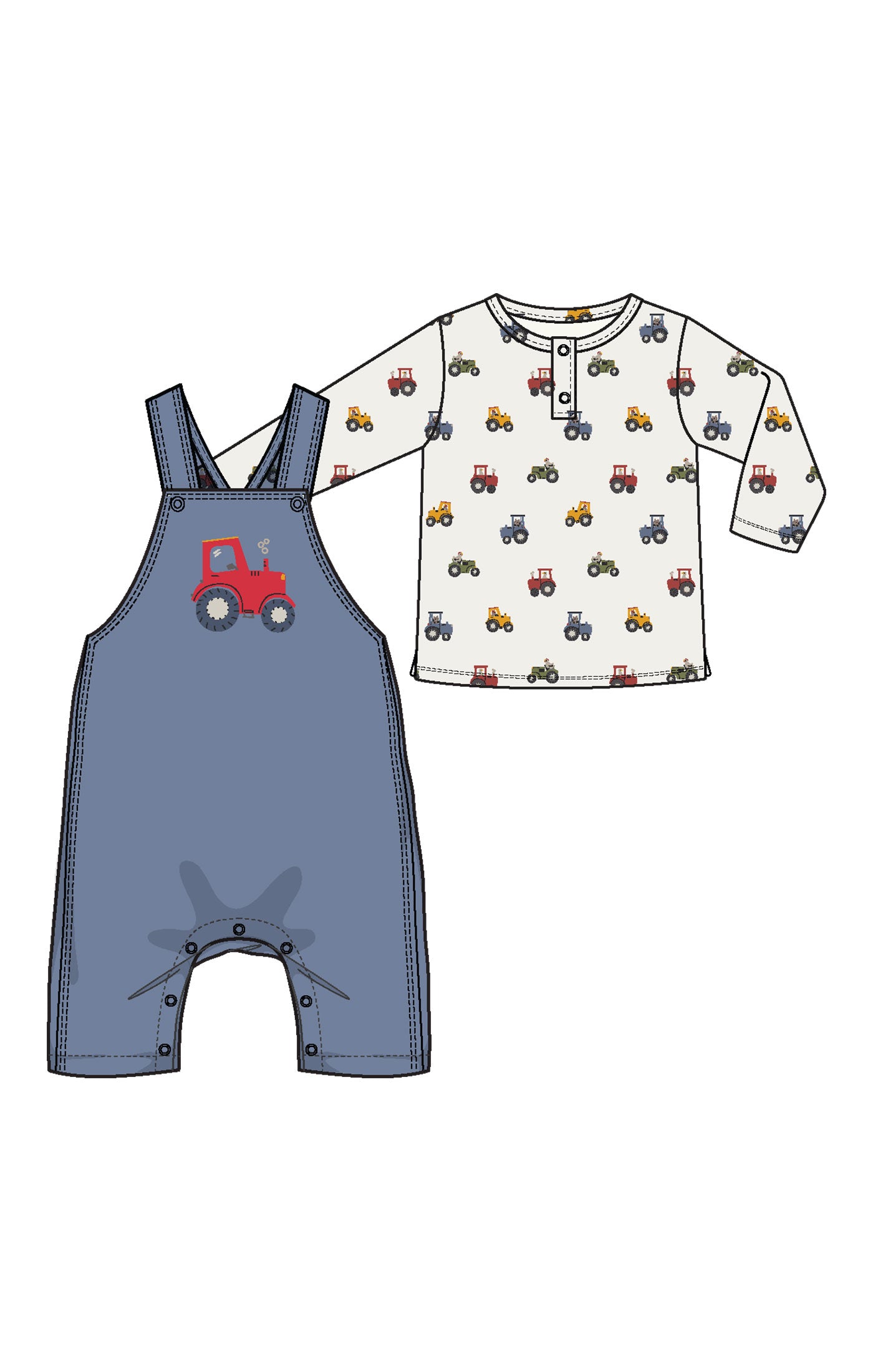 Mini Tractor Henley with Applique Overall