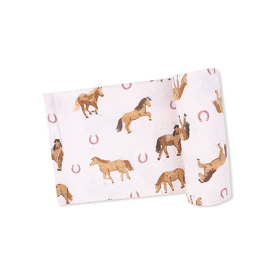 Pink Horses Swaddle Blanket