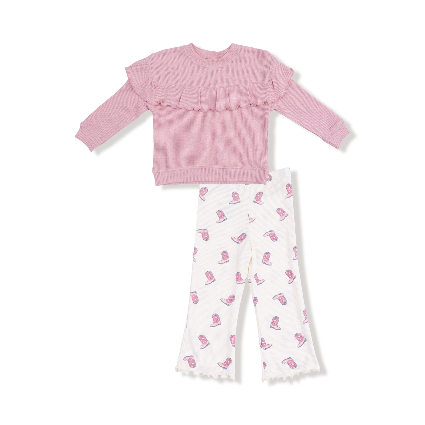 Petite Cowgirl Boots Waffle Top & Flare Leggings