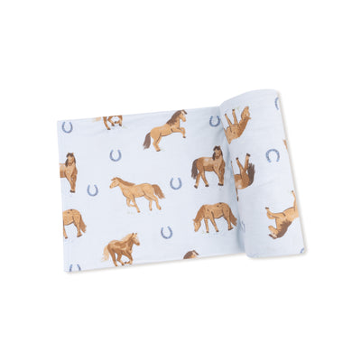 Blue Horses Swaddle Blanket