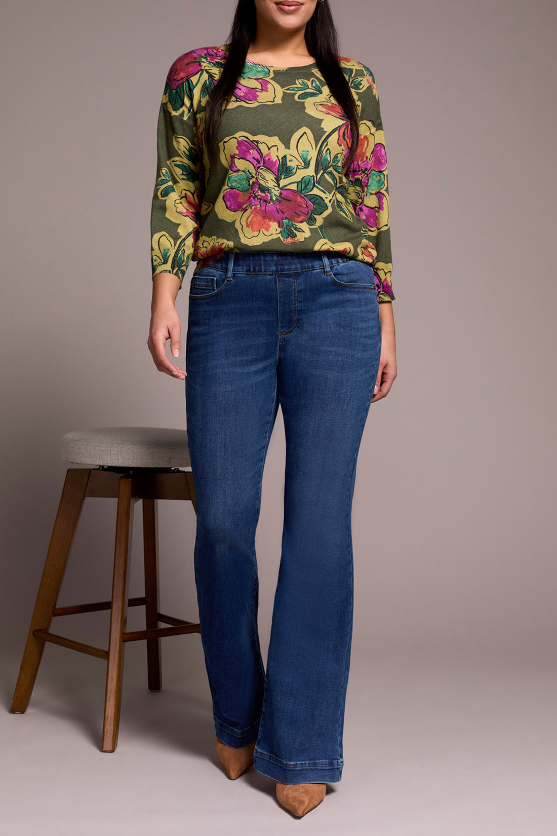 Audrey Pull on Flare Jeans - Faded Blue