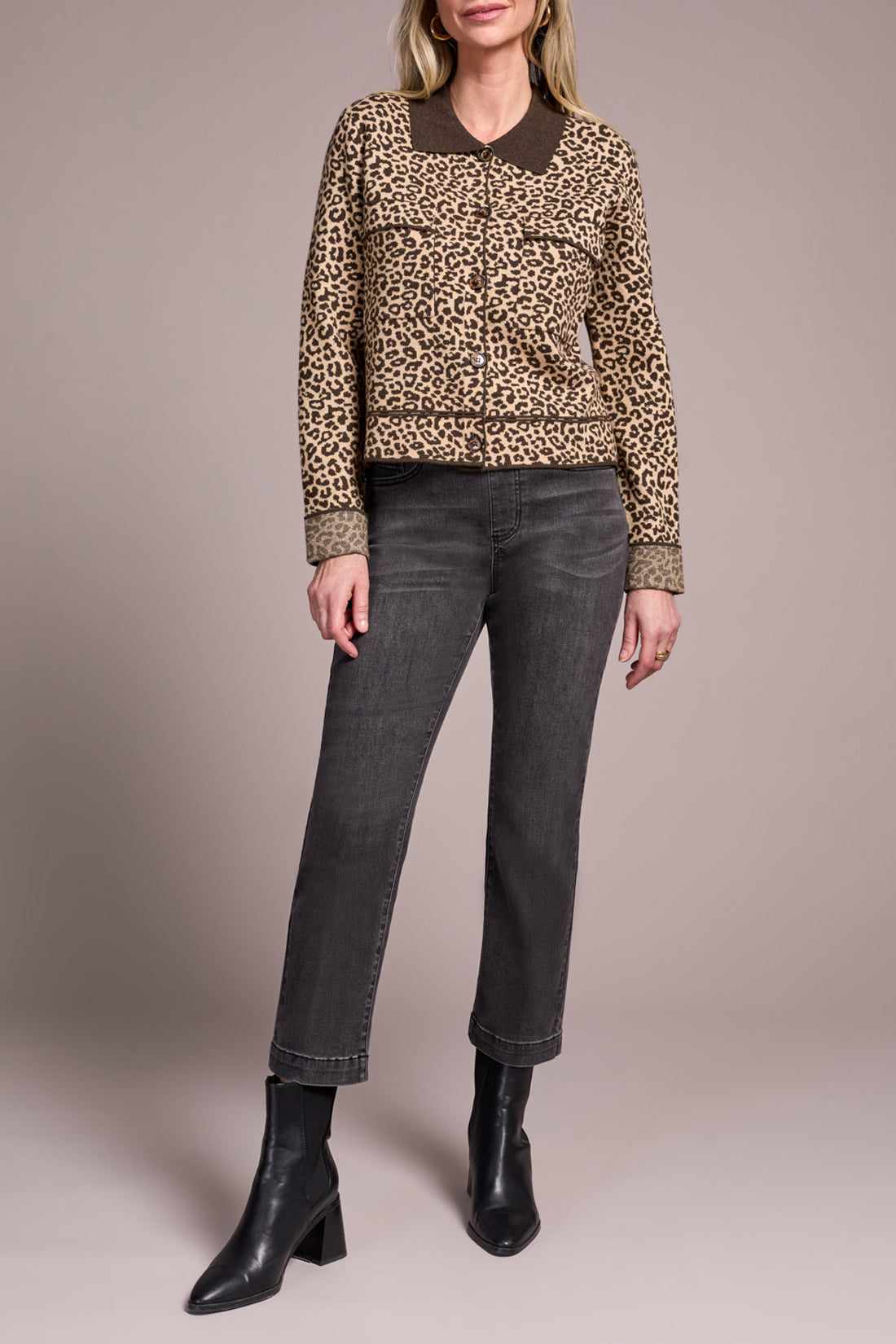 Double Knit Collared Sweater Cardigan - Iced Latte