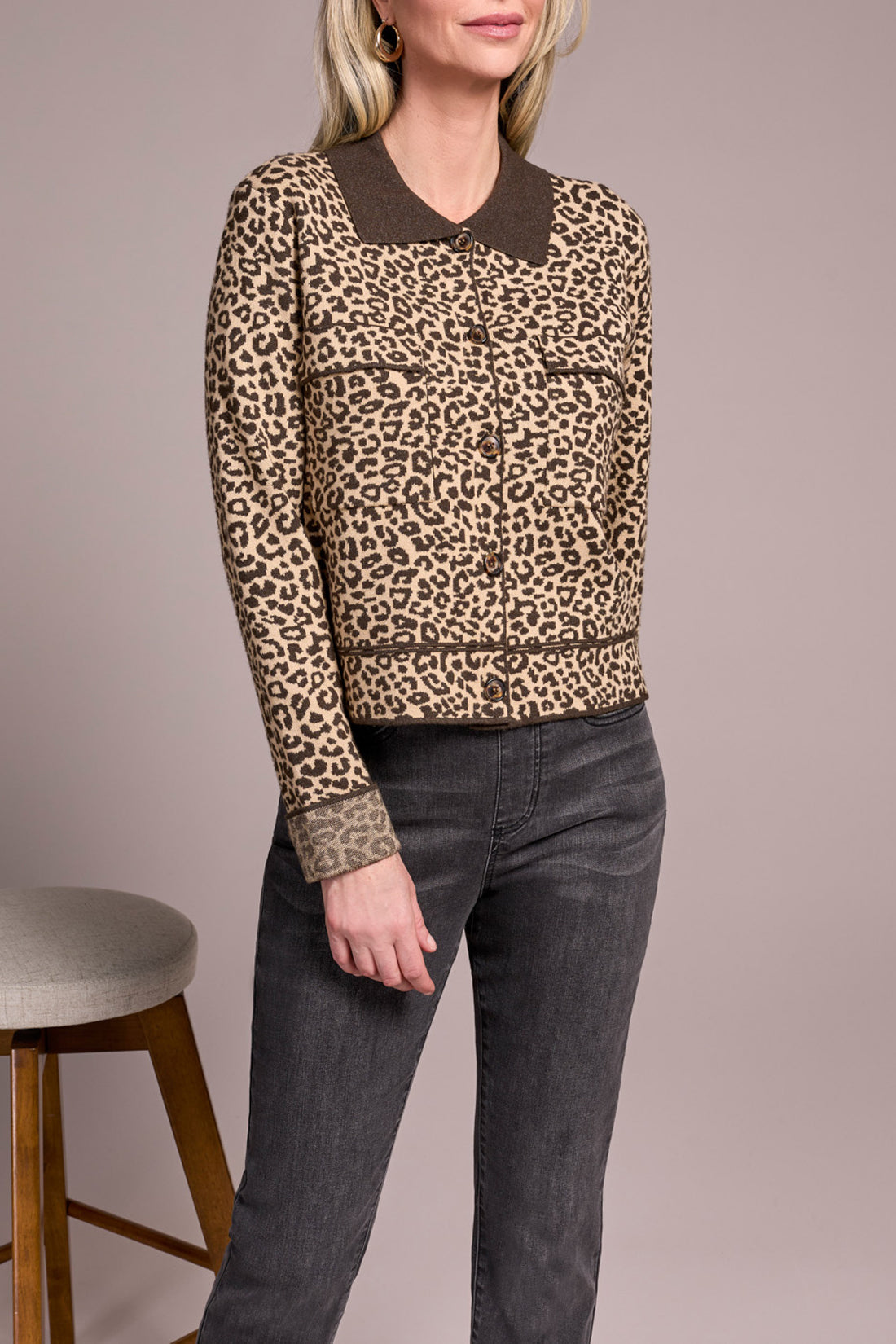 Double Knit Collared Sweater Cardigan - Iced Latte
