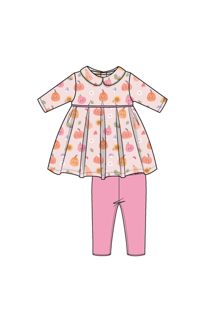 Autumn Pumpkins Box Pleat Dress & Leggings