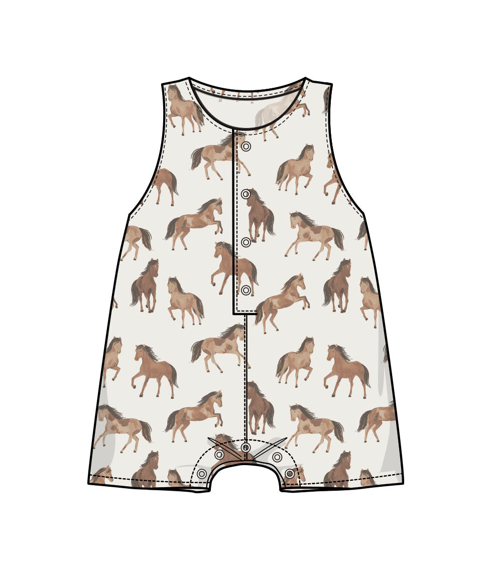 Sleeveless Shortie Romper - Horses