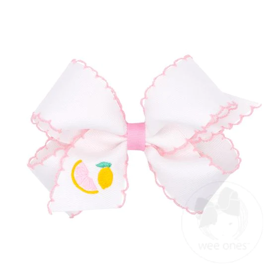 King Grosgrain Hair Bow with Moonstitch Edge and Summer-themed Embroidery