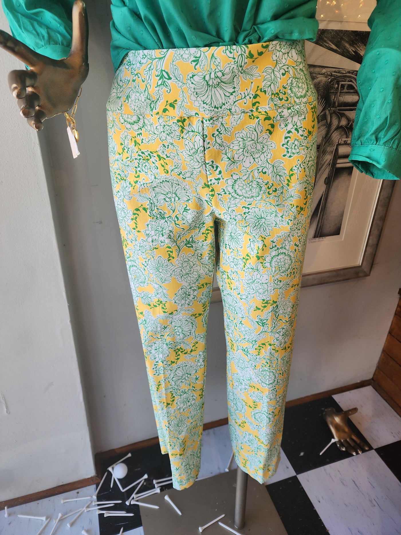 Yellow Green Flower Pull on Pant