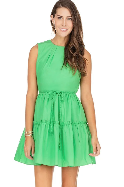 Pleated Neck Dress - Green