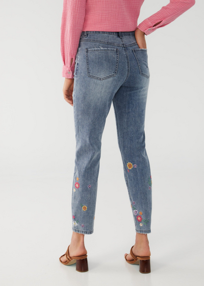 Suzanne Pencil Ankle Jean - Floral Embroider in Light Wash