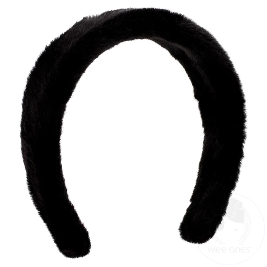 Faux Fur Solid Colored Headband Black