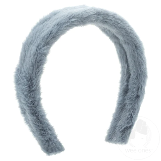 Faux Fur Solid Colored Headband Blue