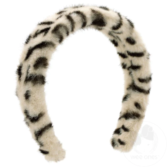 Faux Cheetah Print Fur Headband White