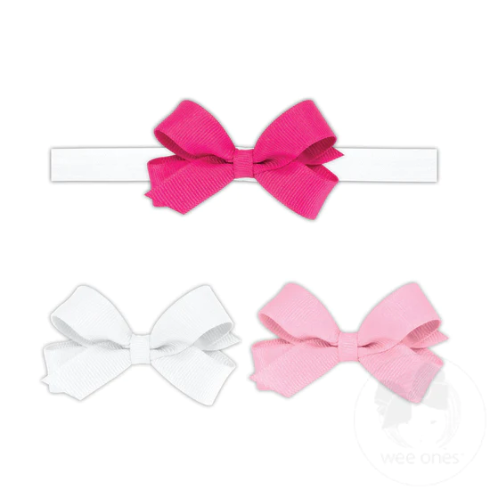 3 pack Bows with Band Pink & White
