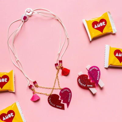 Heart Split Glitter Necklace set