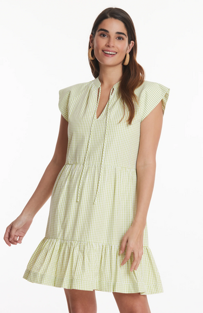 Claudia Reverse Check Dress - Bright Chartreuse