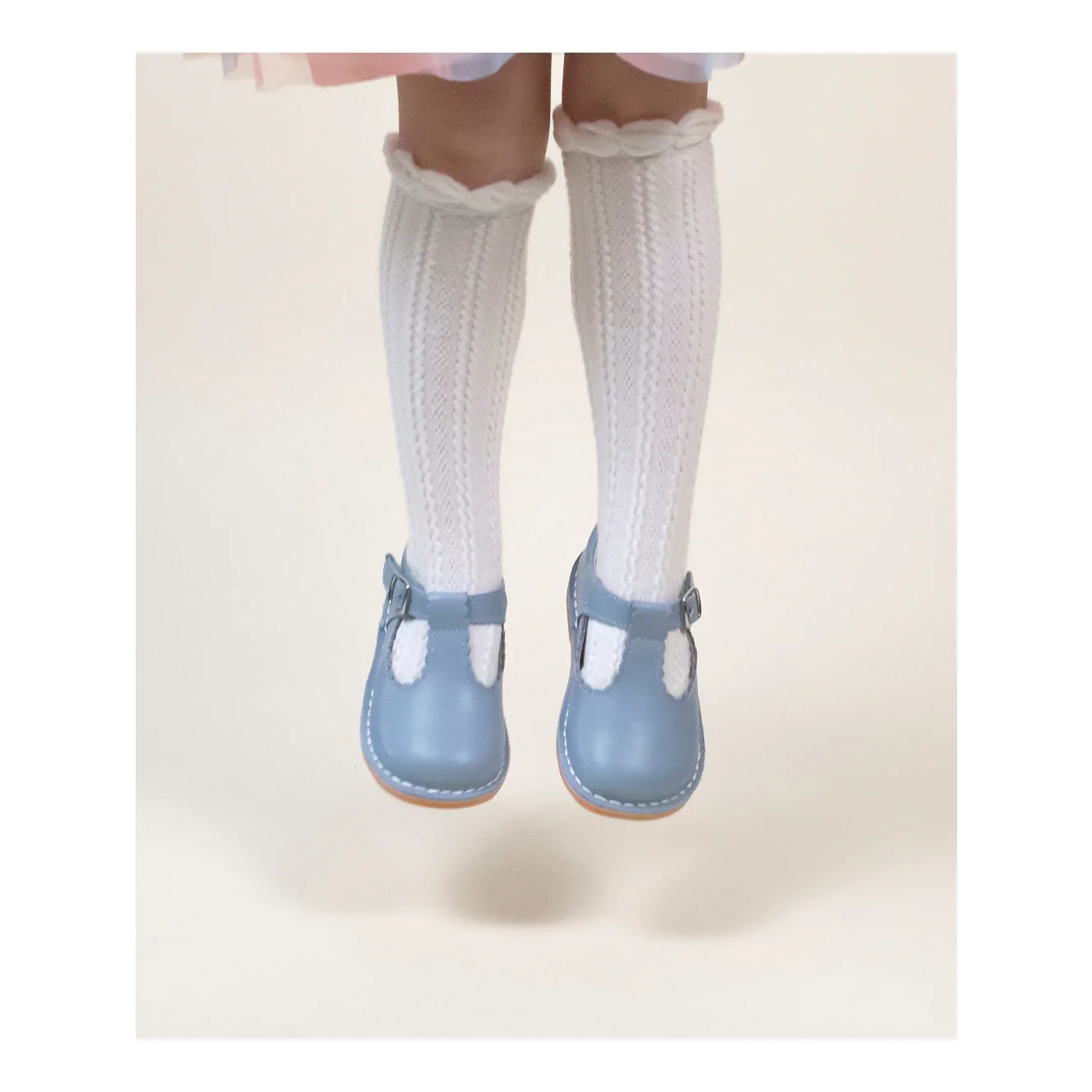 Selina Scalloped T-Strap - Dusty Blue