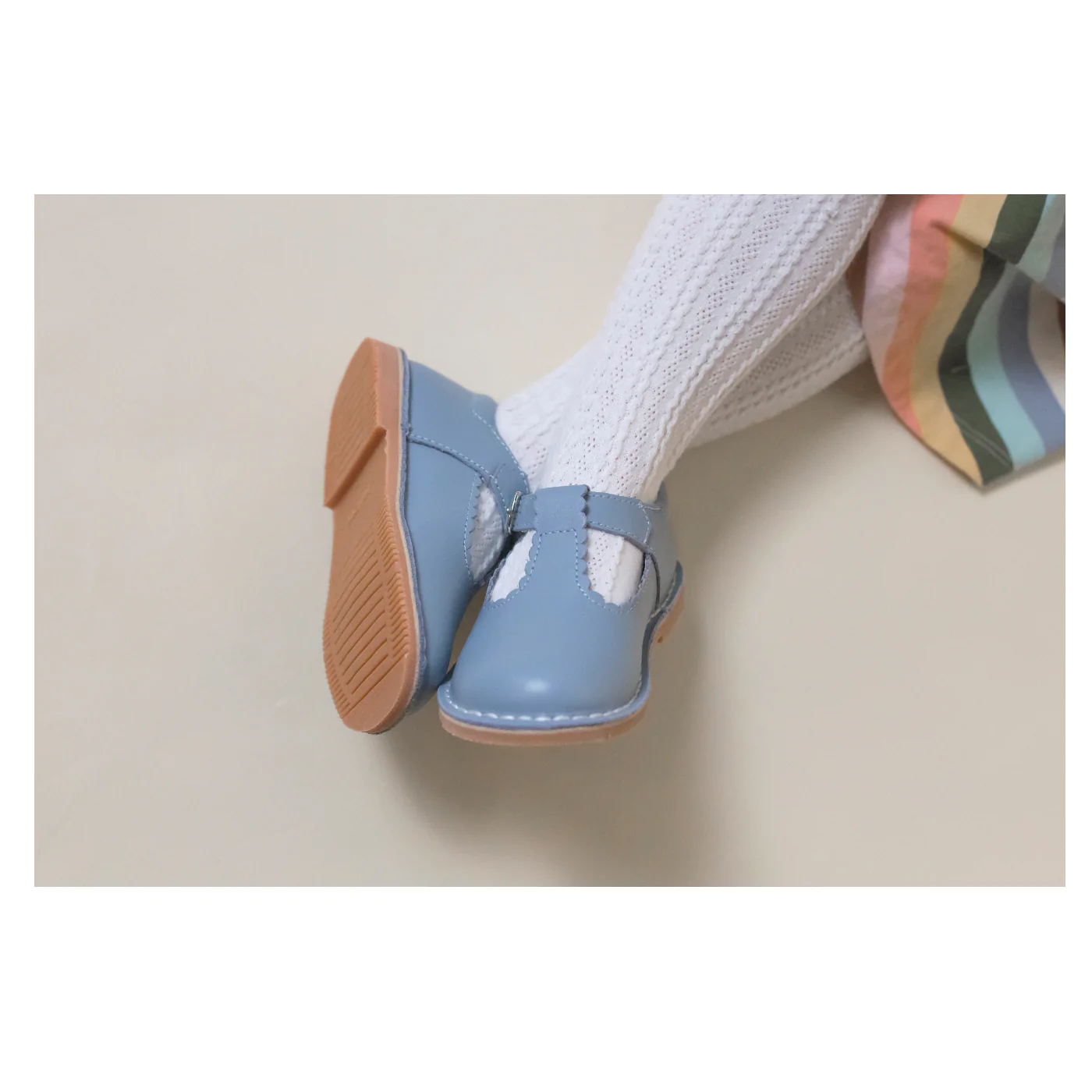 Selina Scalloped T-Strap - Dusty Blue