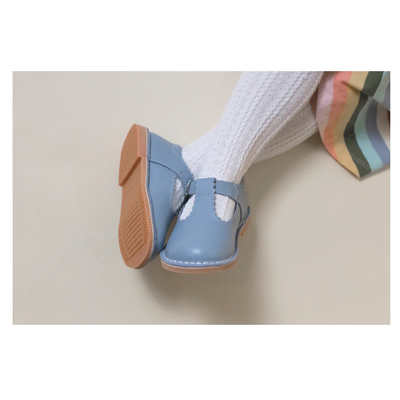 Selina Scalloped T-Strap - Dusty Blue