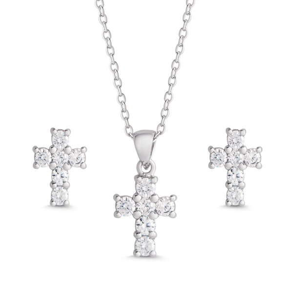 CZ Cross Pendant & Stud Set