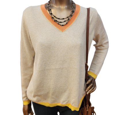 Cotton Cashmere Sweater - Sand with Stitch Details