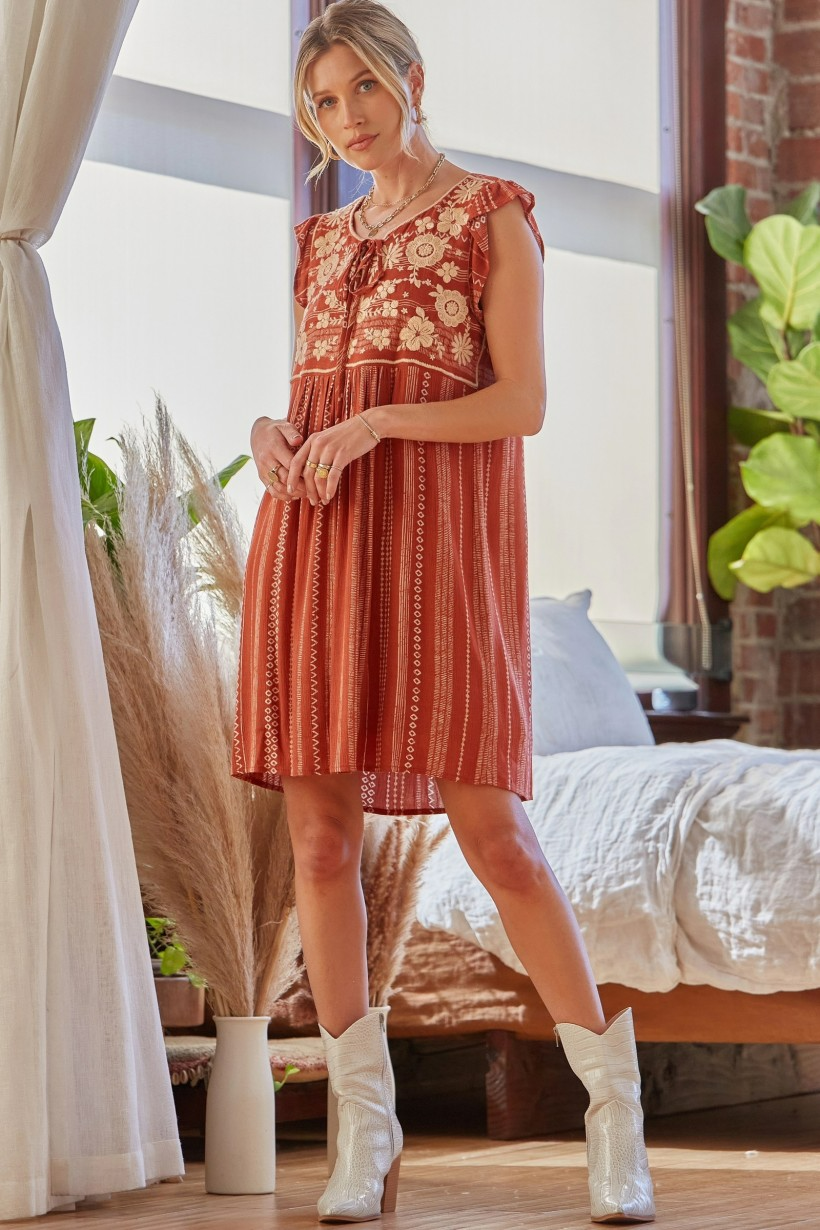 Embroidered Rust Dress