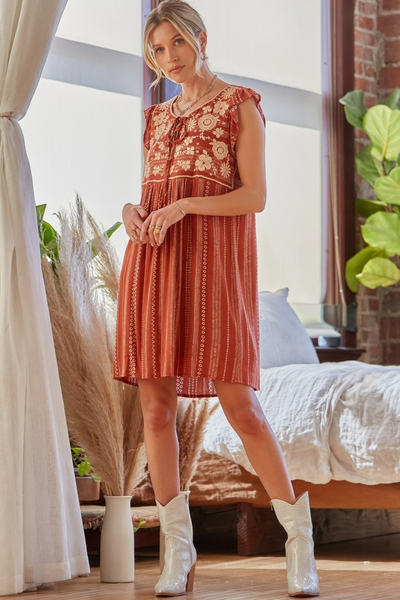 Embroidered Rust Dress