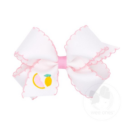 Medium Grosgrain Hair Bow with Moonstitch Edge and Summer-themed Embroidery